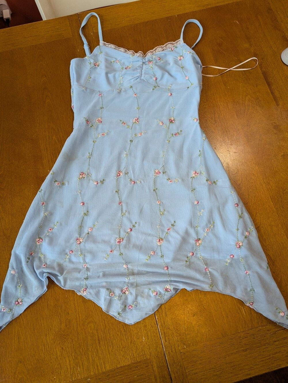 Princess Polly Coquette Mesh Mini Dress Floral Embroidery Blue Y2K Fairycore 4